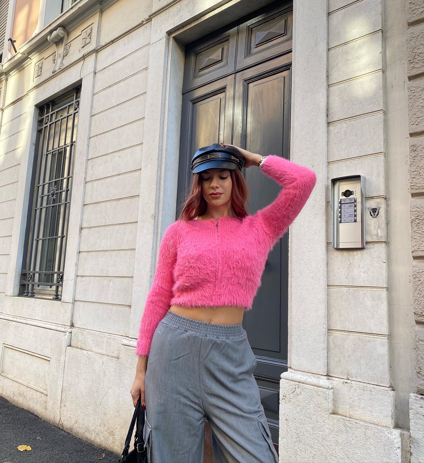 Cappellino ecopelle visiera nero