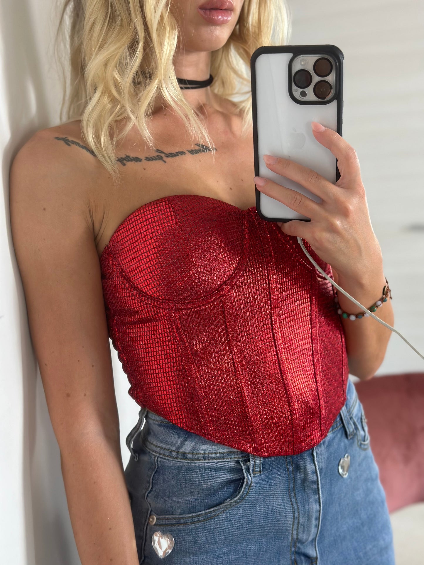 Top bustier metallizzato rosso