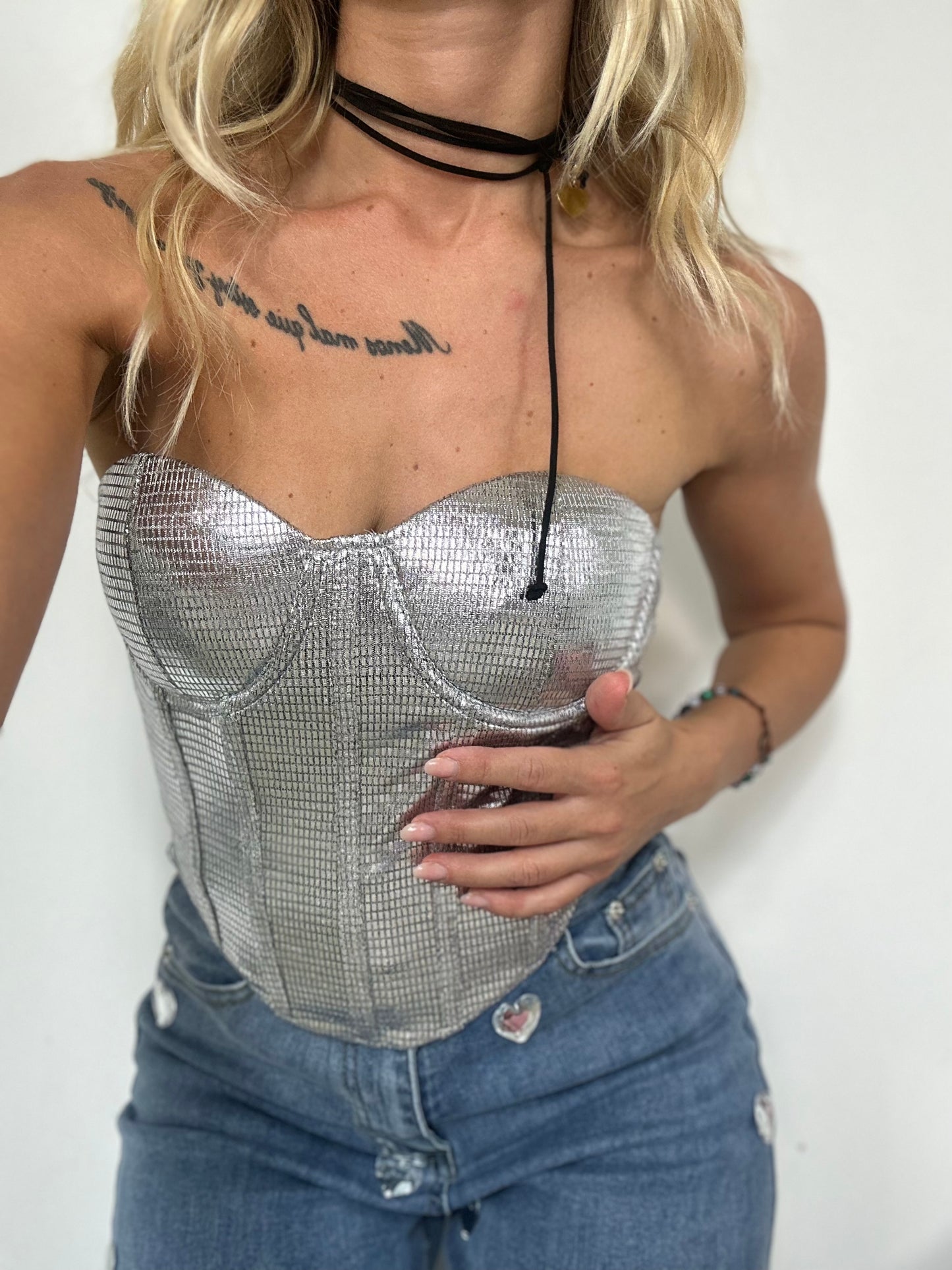 Top bustier metallizzato argento