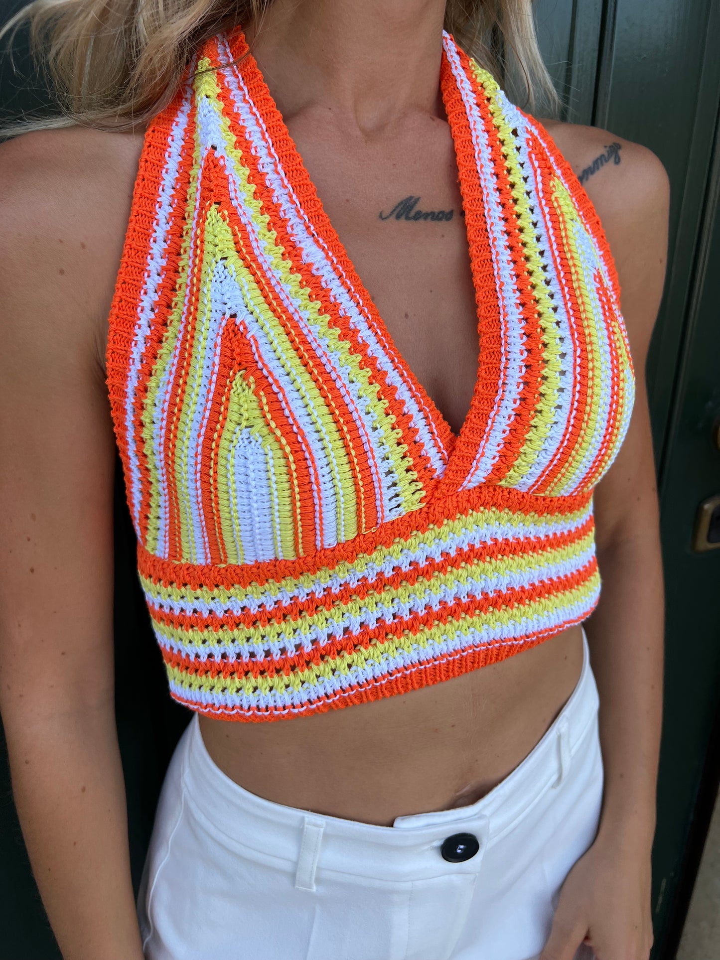 Crop top crochet arancio